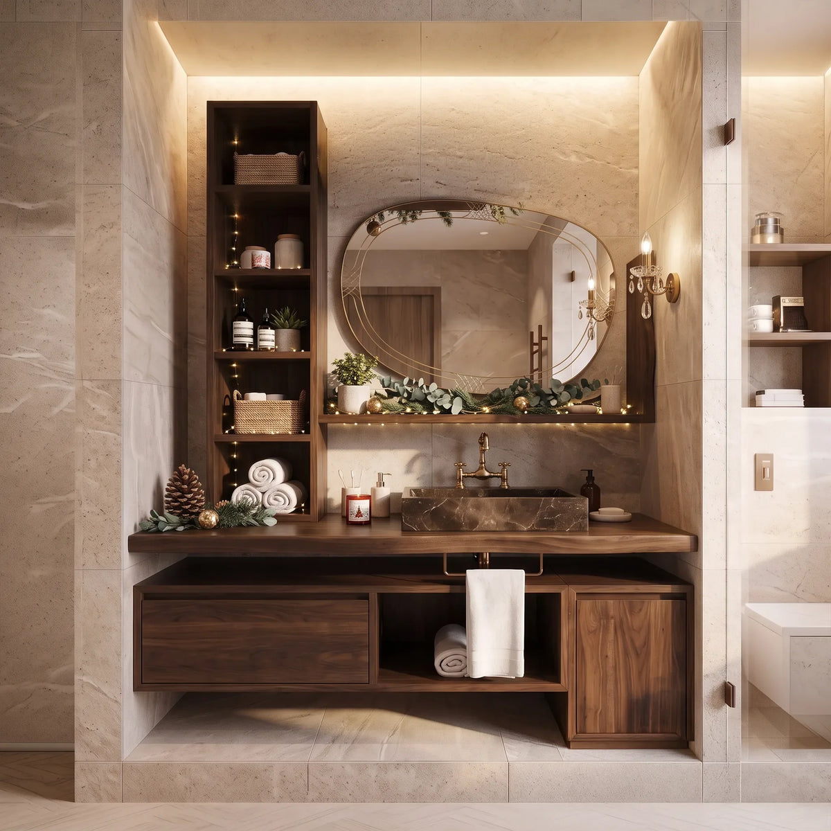 Handcrafted Scandinavian Christmas Floating Vanity Holiday Cottage SILDTTRBRV248