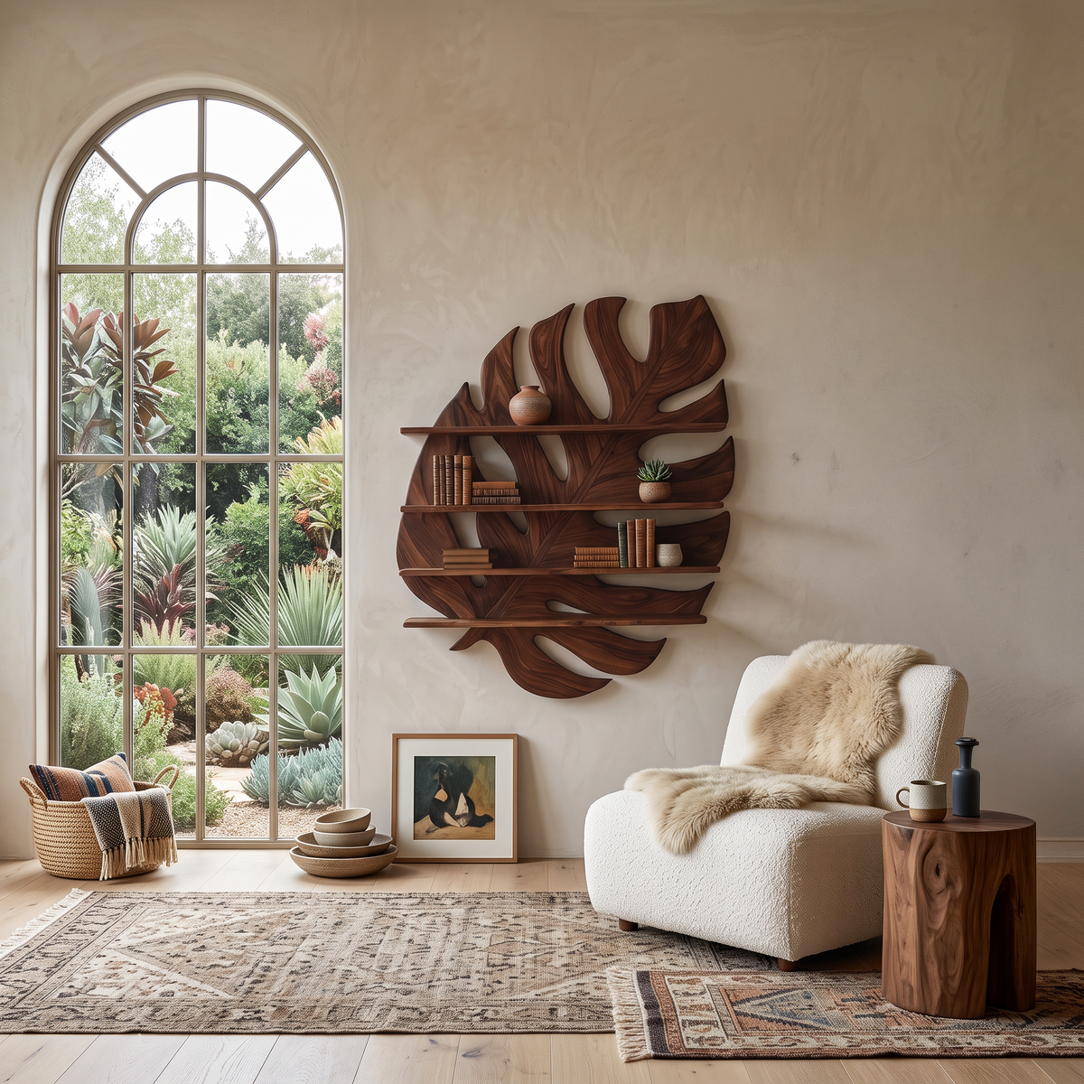 Large Wooden Tropical Leaf Bookshelf For Living Room RTTHTTBS084