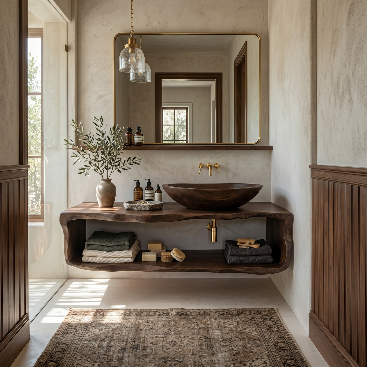 Handcrafted Wooden Vanity For Bathroom Natural Look SILDTTRBRV024