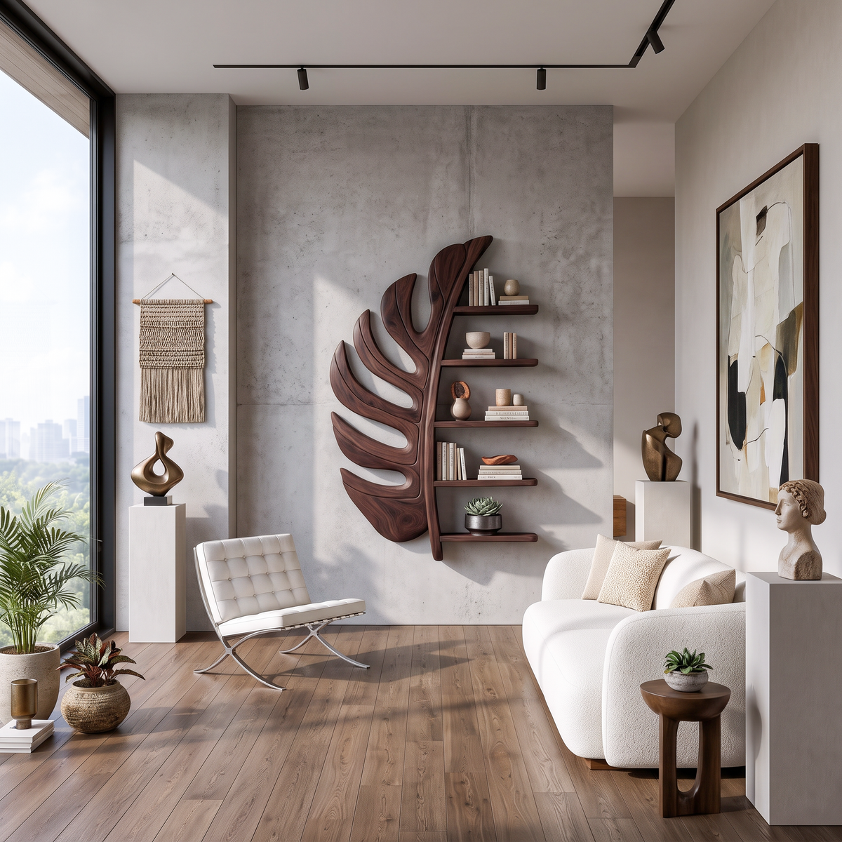 Artistic Wooden Leaf Statement Wall Bookshelf For Elegant Interiors RTTHTTBS093