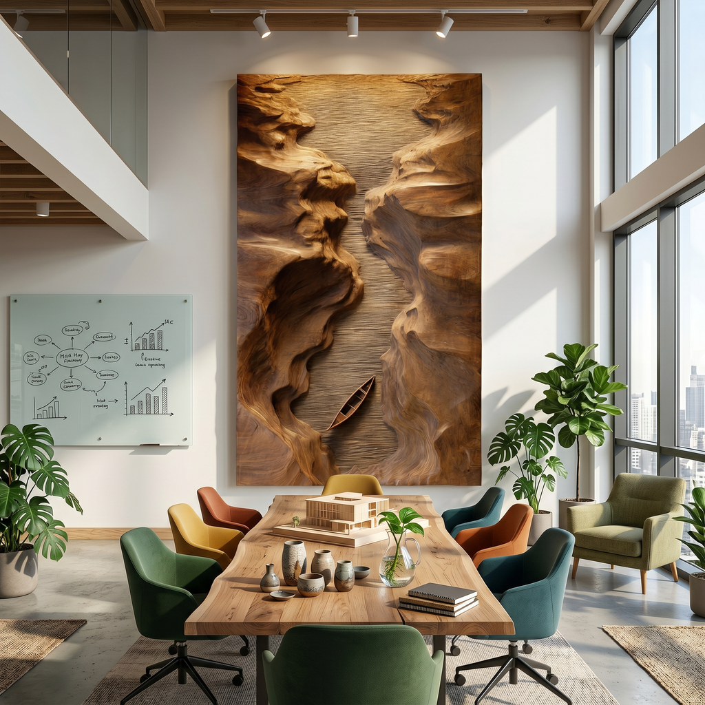 Abstract Canyon Wood Wall Sculpture, Handcrafted Geometric Wooden Wall Art Panel Decor for Modern Office & Living Room Entryway, SILDTTRWA081