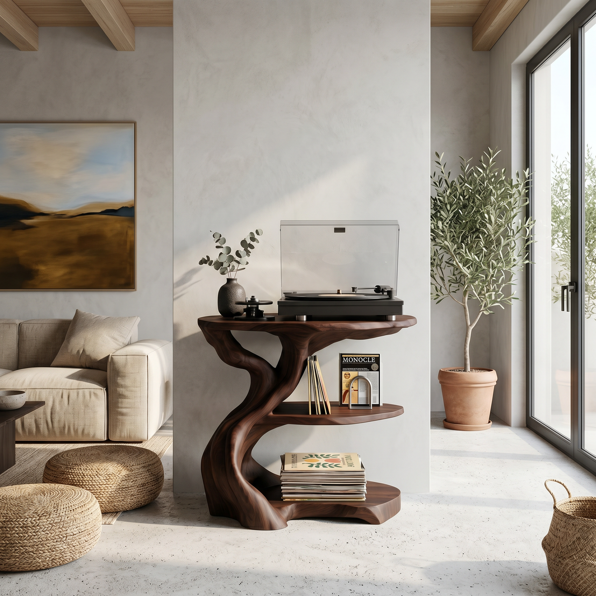 Handcrafted Wooden Media Stand Custom Living Room SILDTTNRPT014