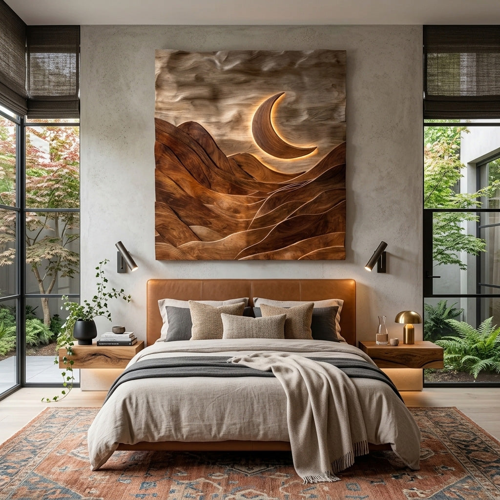 Large Crescent Moon Wood Wall Art For Living Room RTTHHNWA162
