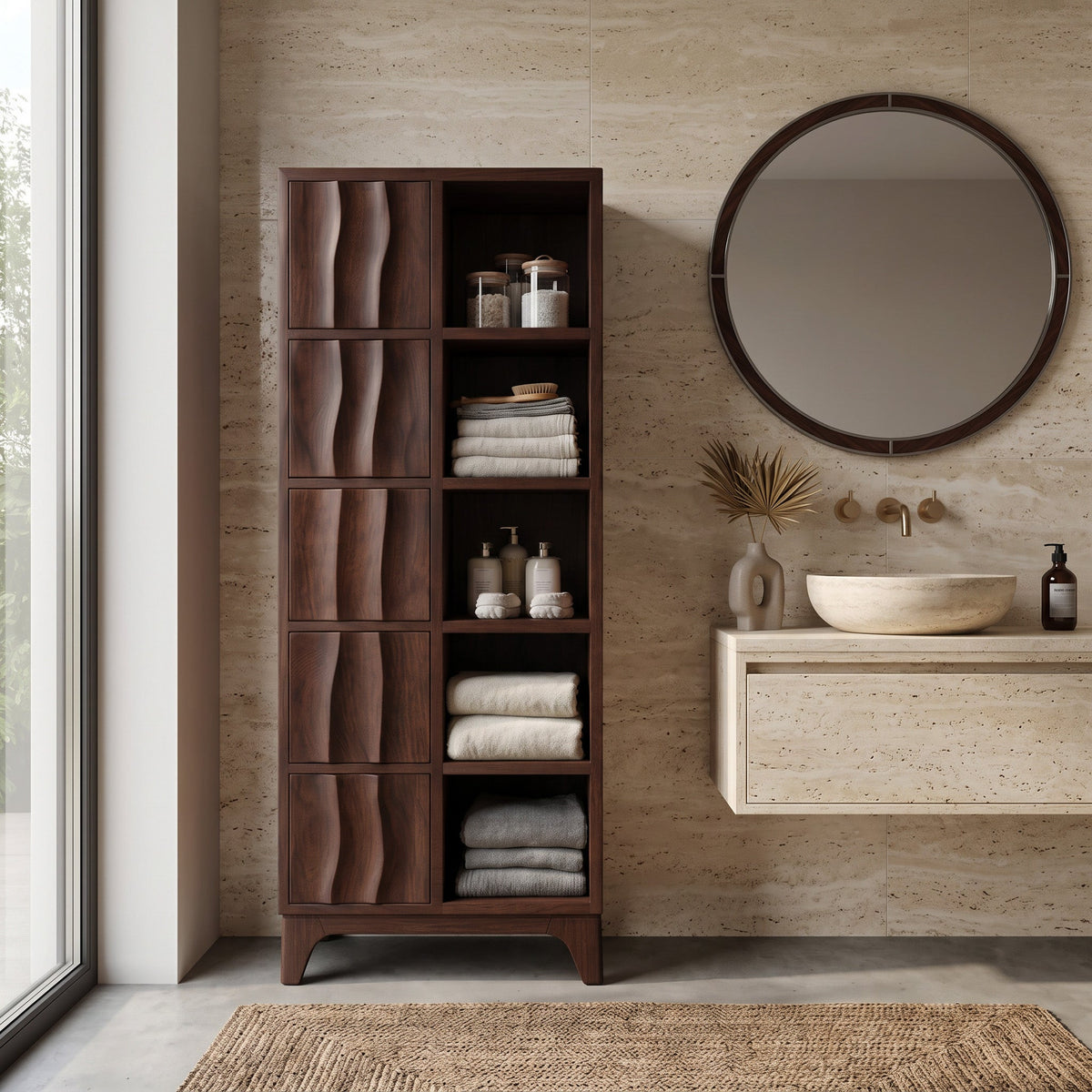 Handcrafted Wooden Bathroom Storage Cabinet For Spa-Inspired Interior RTTHHNBRC028