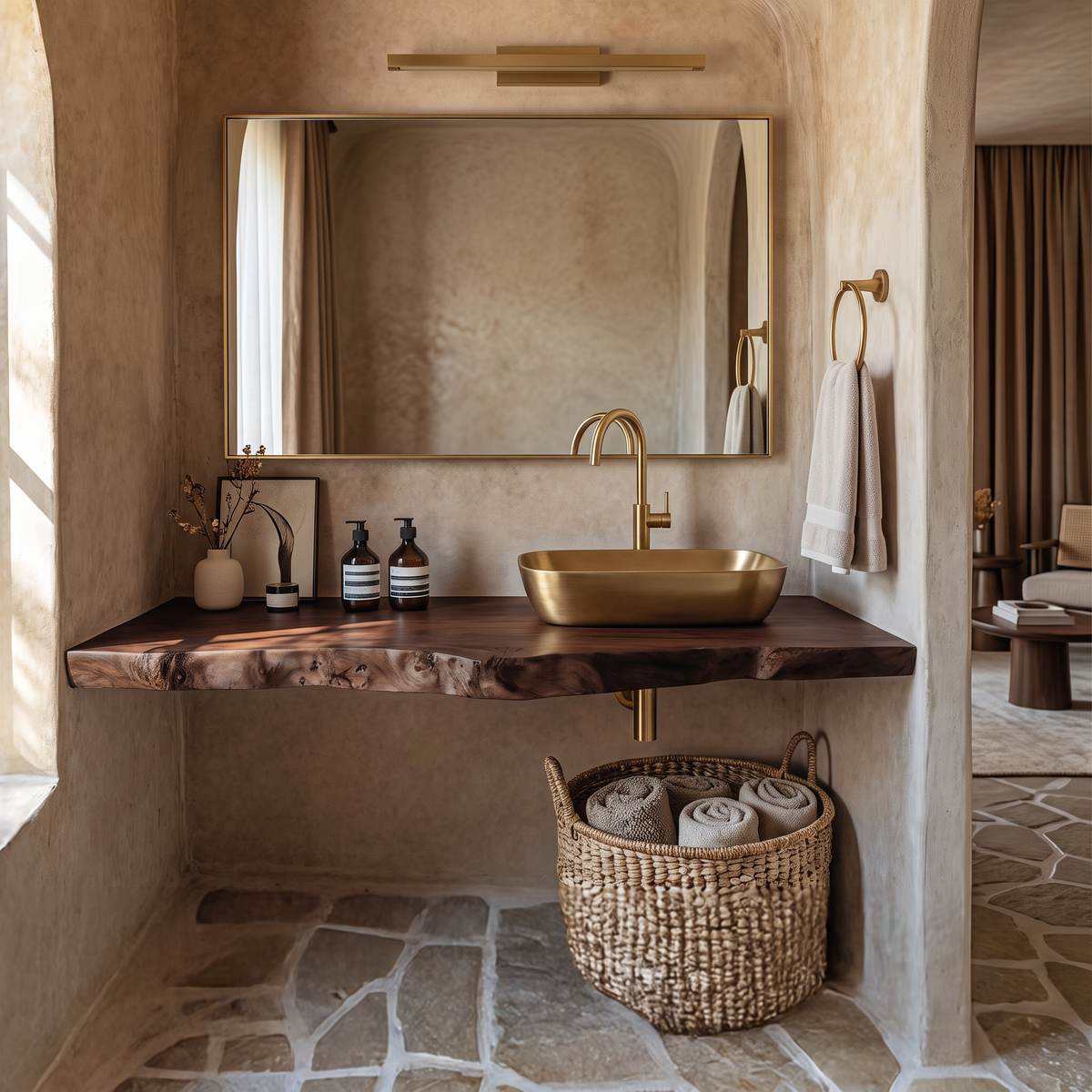 Handcrafted Vanity With Live Edge Look For Bathroom SILDTTRBAS011