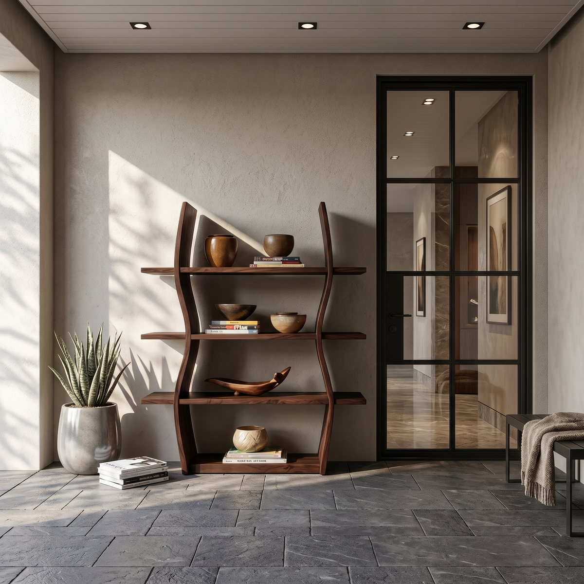 Elegant Wooden Storage Shelf In Wave Design SILDTTRBS045
