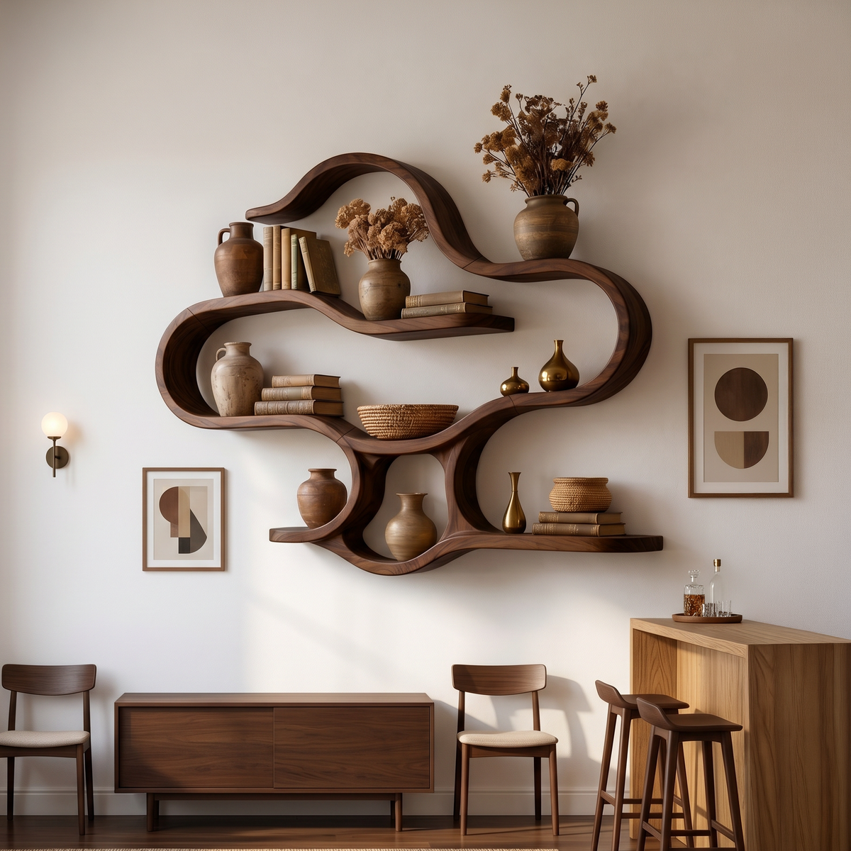 Boho Wooden Wall Mounted Display Shelves for Living Room SILDTTRWMS039