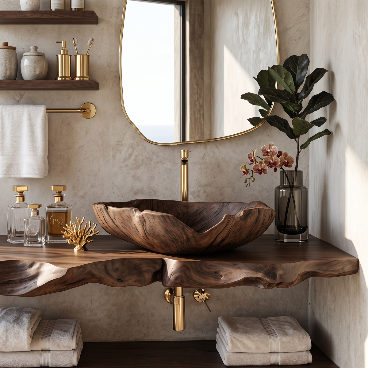 Farmhouse Handcrafted Wooden Vessel Sink For Bathroom SILDTTRVS008