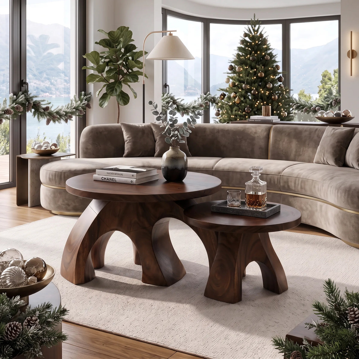 Handcrafted Xmas Round Coffee Table Luxury Apartment SILDTTRCF186