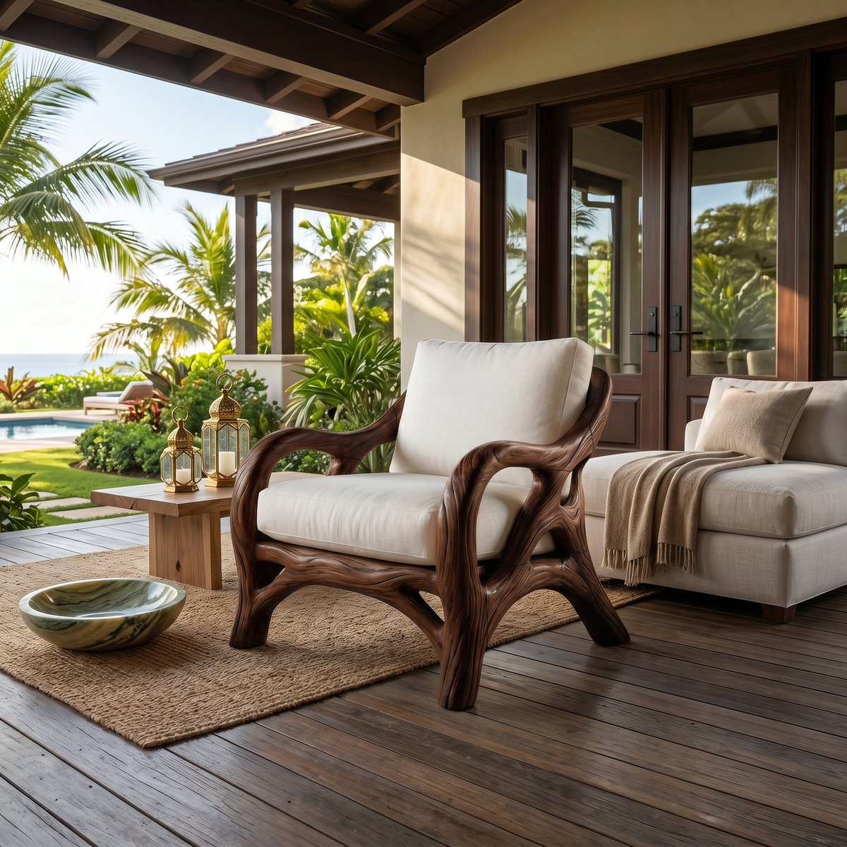 Luxury Organic Wood Lounge Chair with Sculptural Architectural Design SILDTTRCHR032
