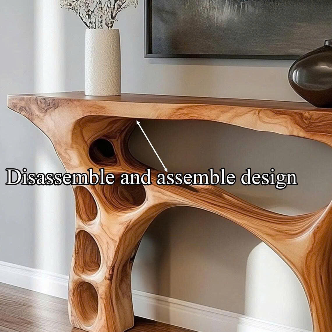 Handmade Organic Sculptural Console Table Solid Wood Decor Home Gift SINLCS059