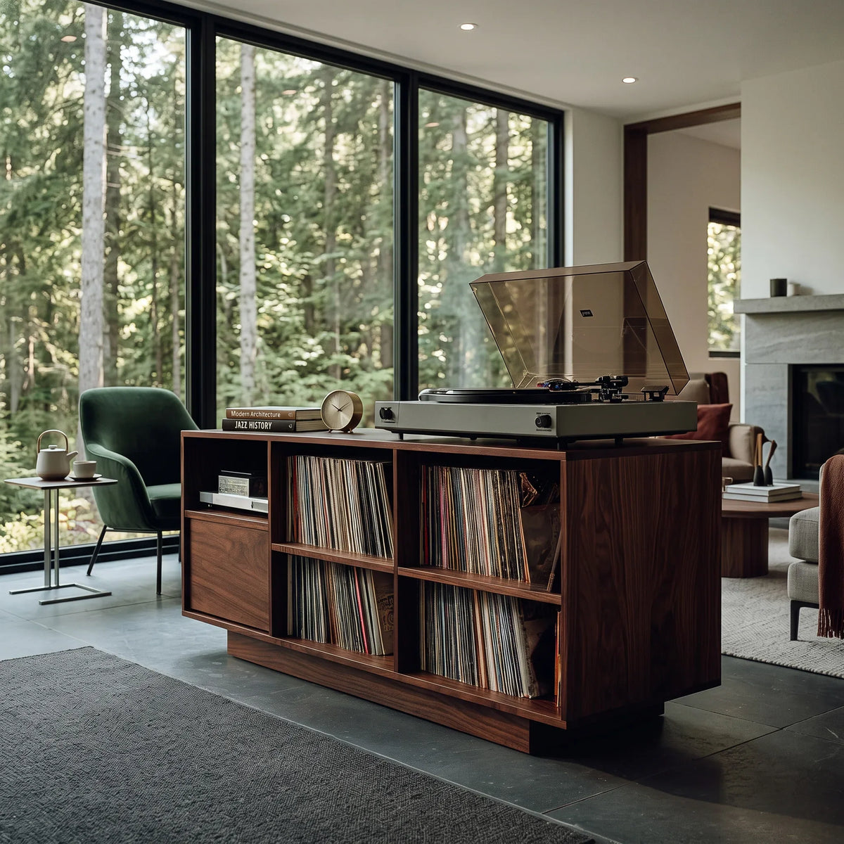 Elegant Vinyl Record Cabinet With Open Compartments For Living Room RTTHHNRPT022