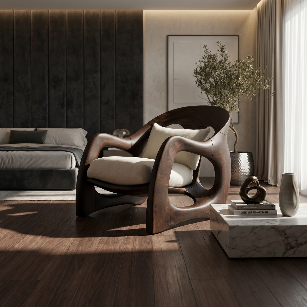 Handcrafted Organic Wood Armchair for Cozy Minimalist Living SILDTTRCHR025