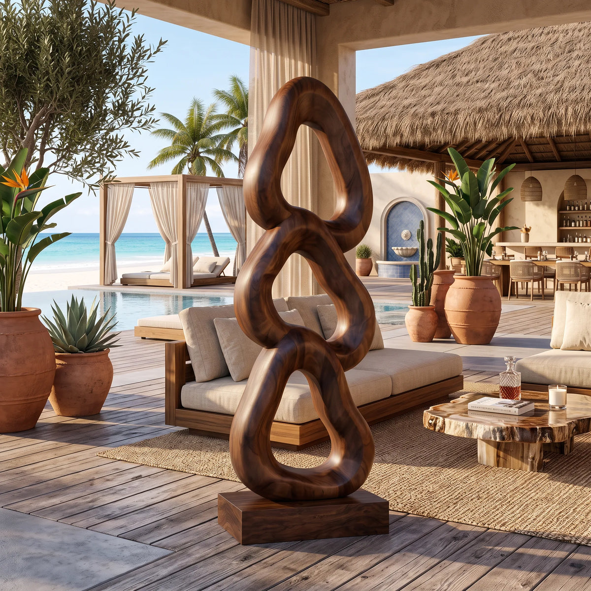 Abstract Wooden Sculpture For Luxury Coastal Balcony Decor SILDTTRAS027