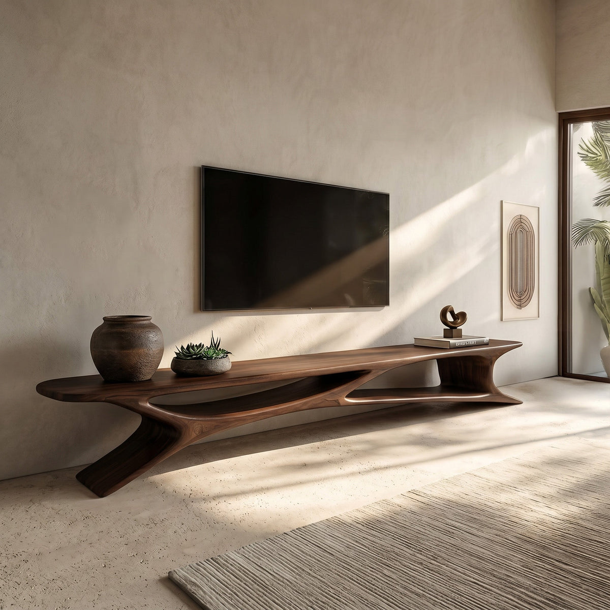 Handcrafted Sculptural Wooden TV Stand For Living Room RTTHHNTVC114