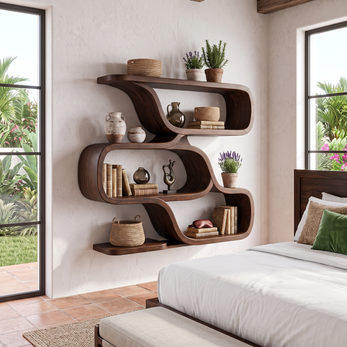 Farmhouse Curved Wood Shelves for Entryway SILDTTRWMS065