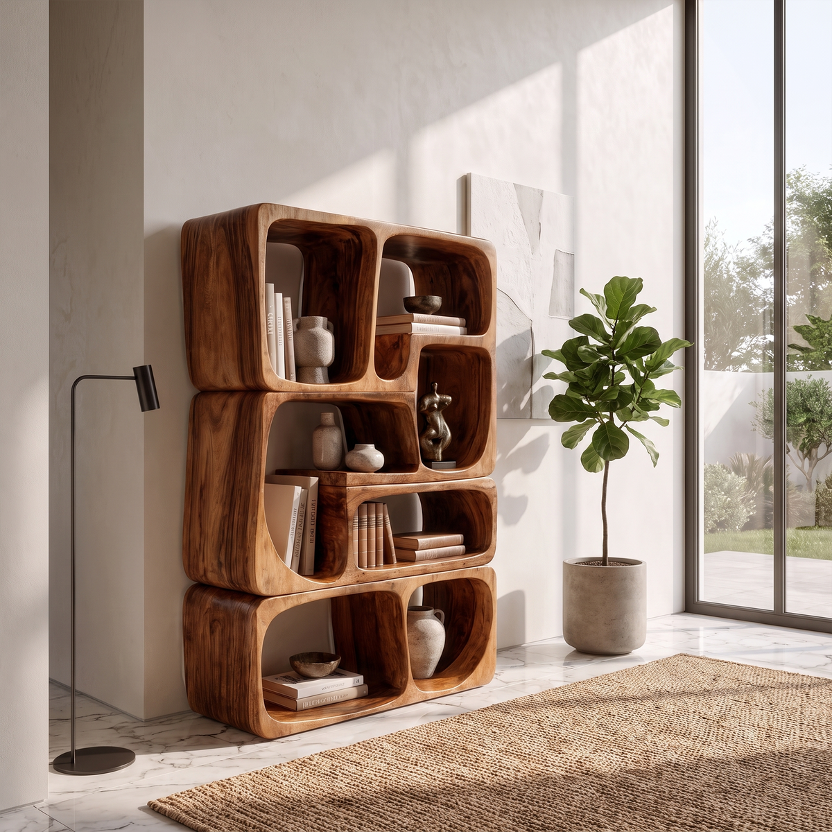 Mid Century Bookshelf Handcrafted Modular Shelves For Home Library SINLKIBS058