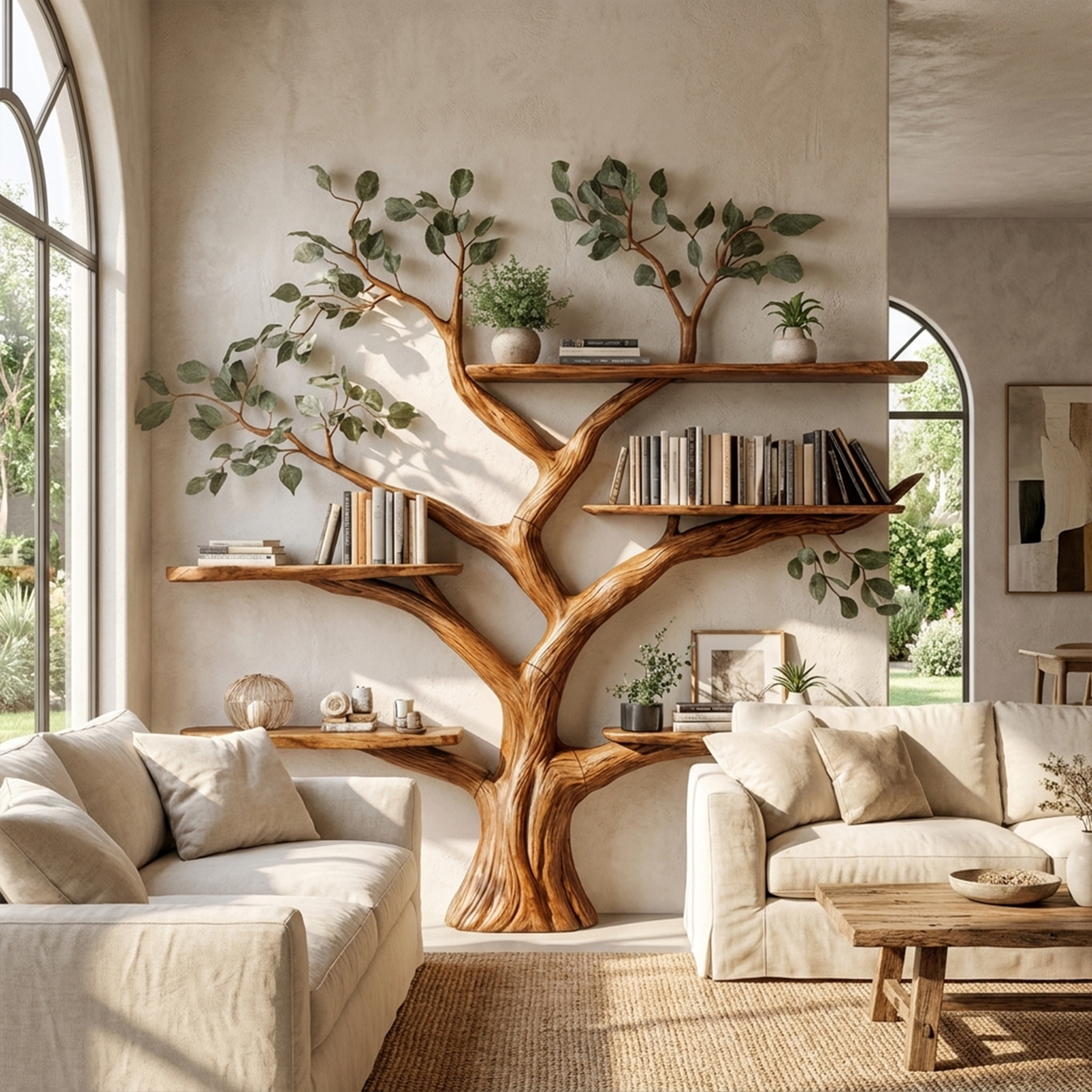 Handcrafted Tree Bookshelf Wall-Mounted Furniture Living Room SINLKITB535