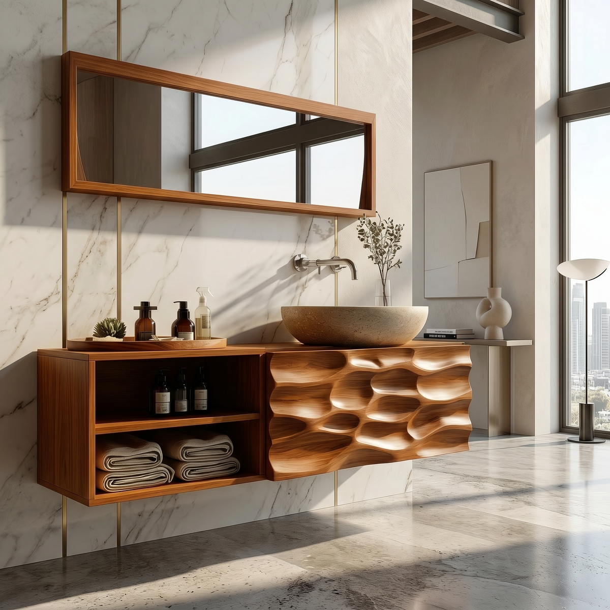 Handcrafted Organic Bathroom Vanity With Floating Storage Cabinet For Bathroom SINLHABRV313