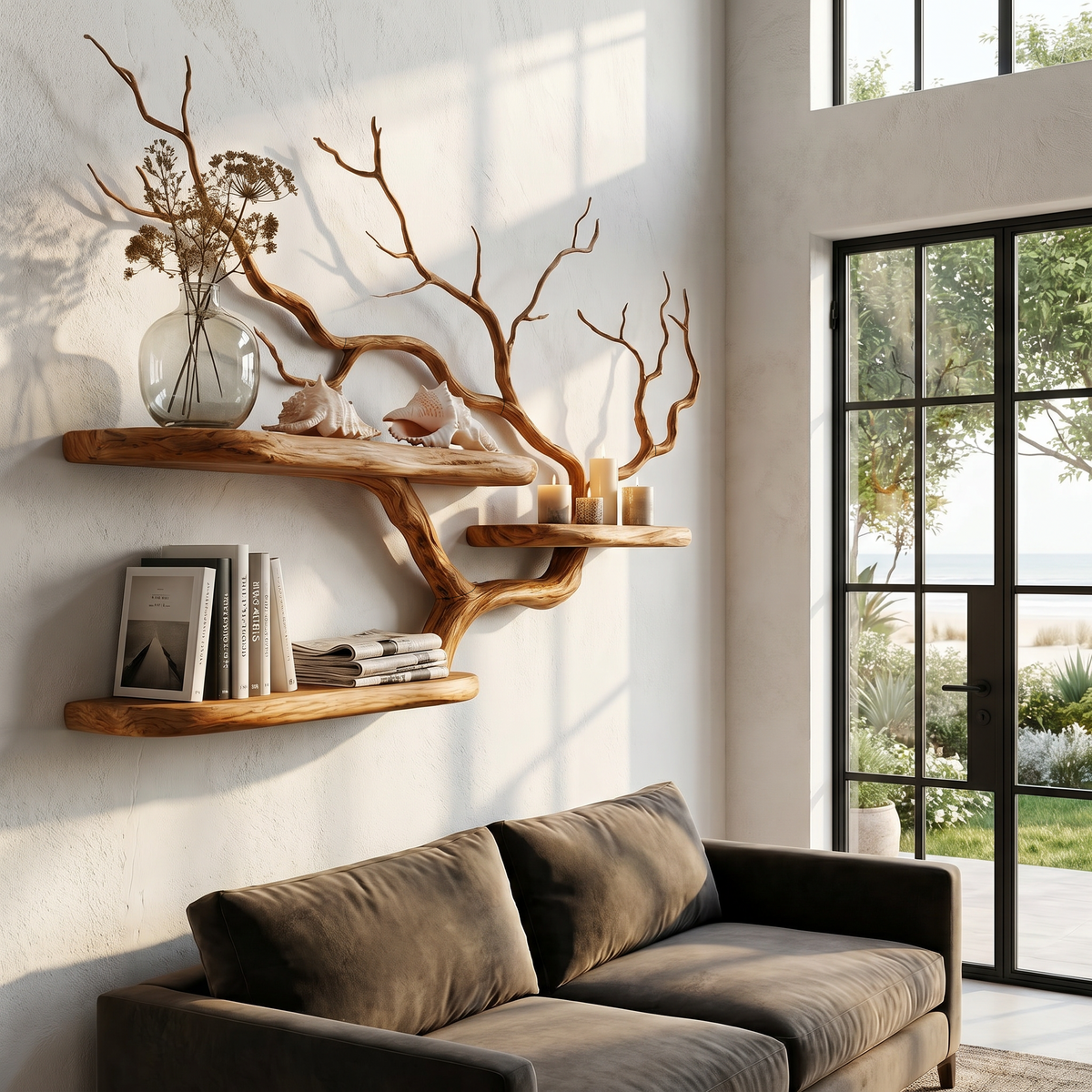 Handcrafted Tree Branch Floating Shelf For Living Room Decor SINLHAFL558