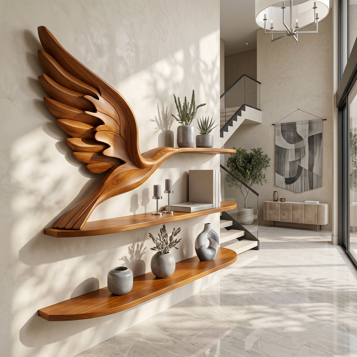 Handcrafted Eagle Wing Floating Shelf With Wooden Display Shelves For Living Room SINLHABS049