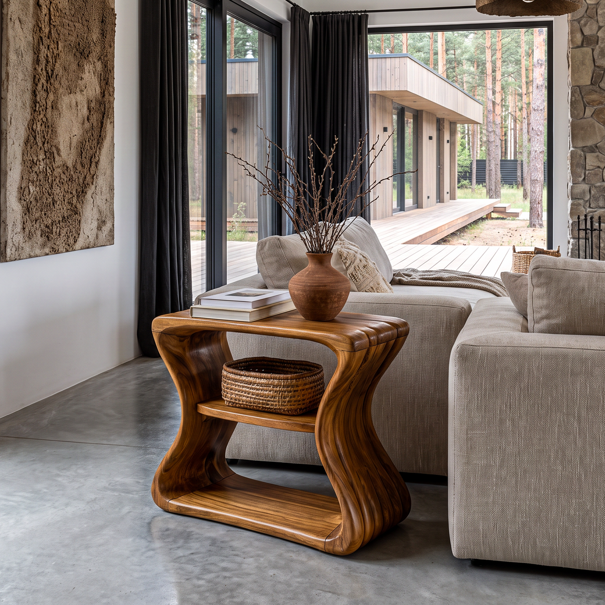 Contemporary Beside Table With Flowing Curved Frame For Living Room SINLHASTA312