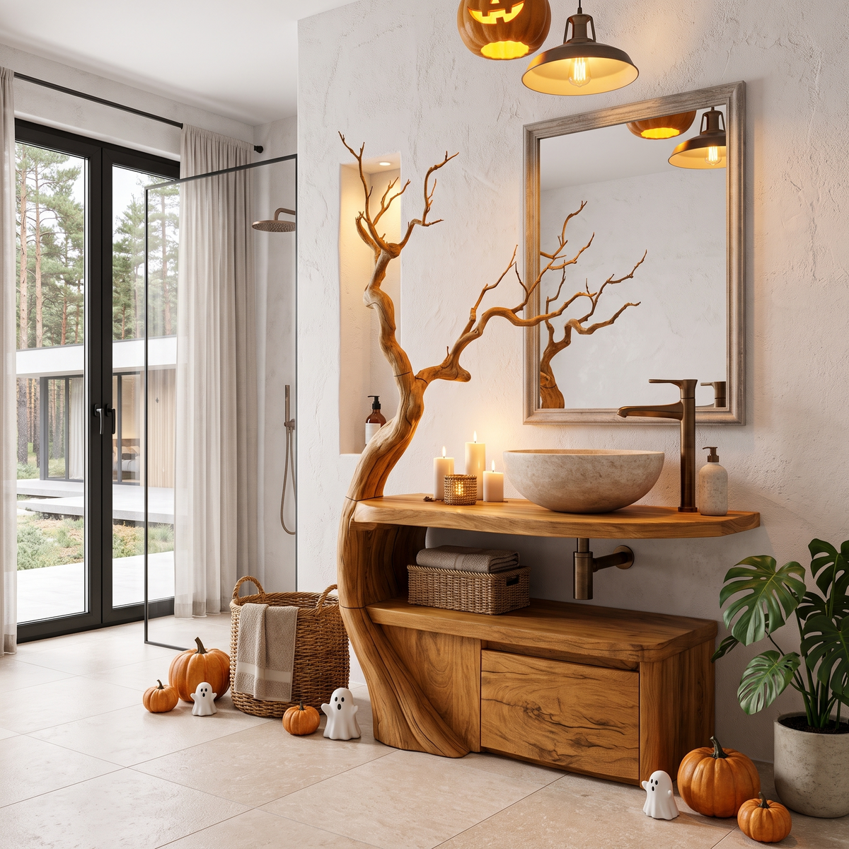 Gothic Halloween Bathroom Vanity With Haunted Tree Branch Design For Bathroom SINLHABRV344