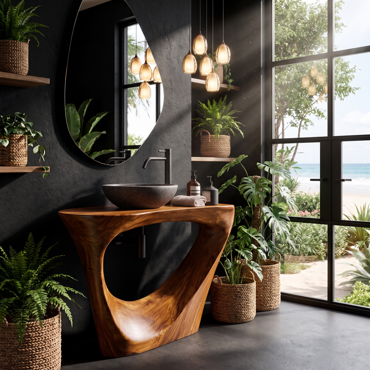 Live Edge Floating Bathroom Vanity With Sculptural Tree Support For Bathroom SINLHABRV320