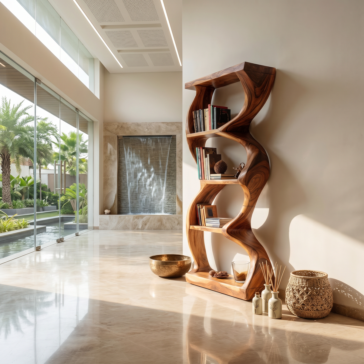 Coastal Inspired Curved Wooden Bookcase With Organic Form SILDTTRBS051