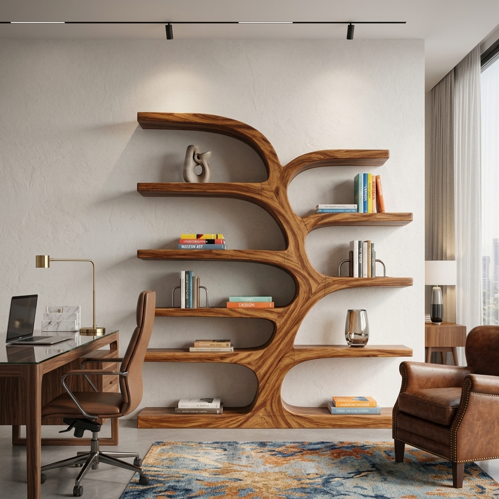 Handcrafted Curved Bookshelf For Living Room Furniture RTTHTTBS055