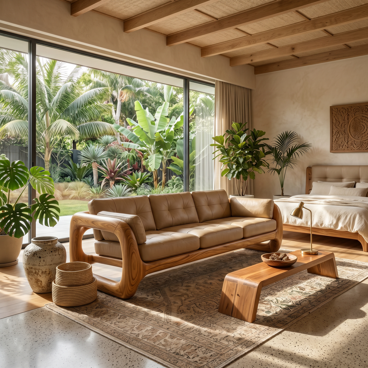 Luxury Wooden Leather Sofa For High Rise Apartment Living Room SILDTTRSFA014