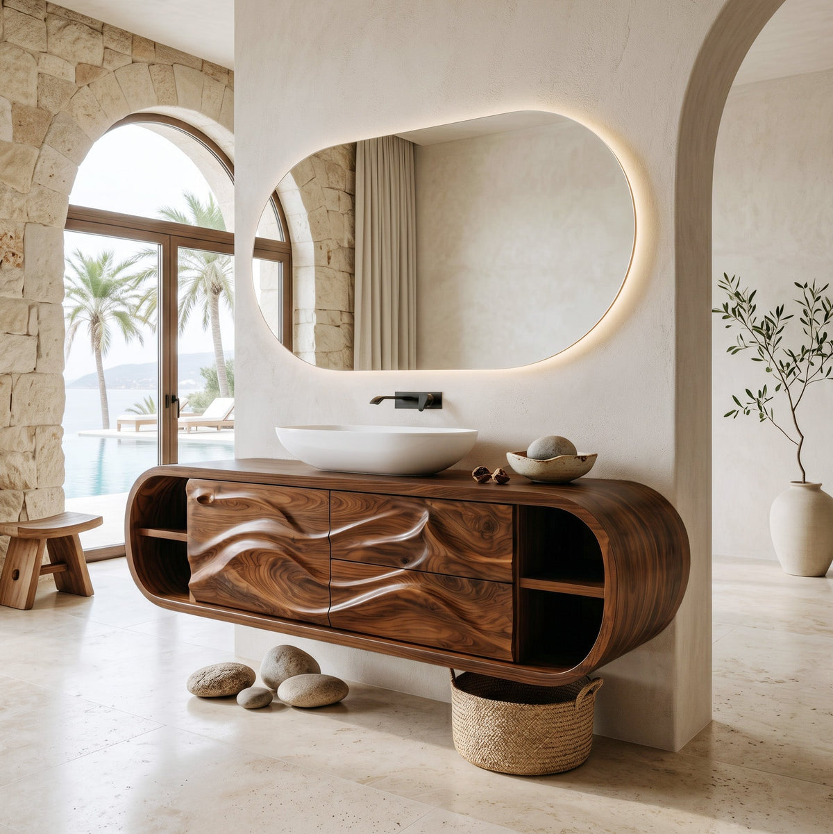 Contemporary Rounded Floating Bathroom Vanity For Modern Bathroom RTTHHNBRV065