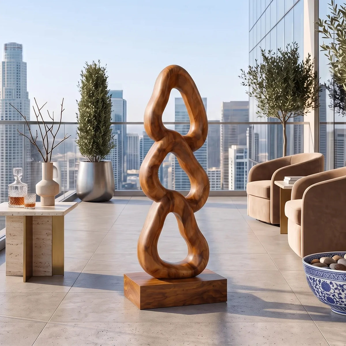 Abstract Wooden Sculpture For Luxury Coastal Balcony Decor SILDTTRAS027