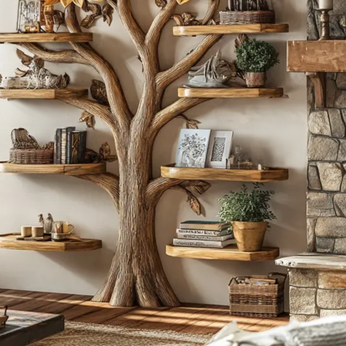Driftwood Branch Tree Bookshelf Wall Mounted Shelf SINLTB113