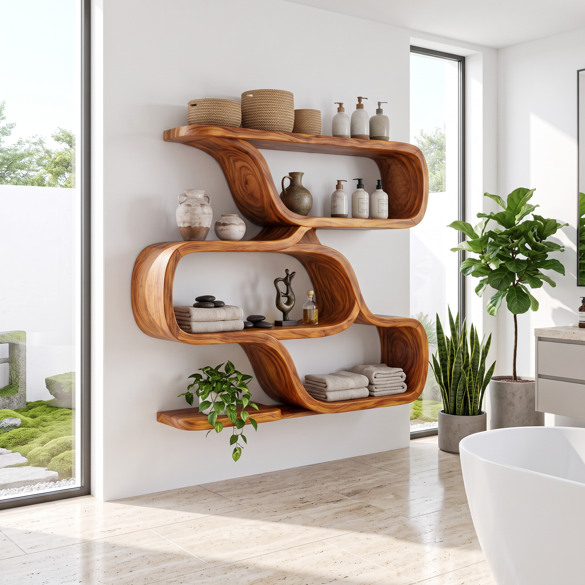 Farmhouse Curved Wood Shelves for Entryway SILDTTRWMS065