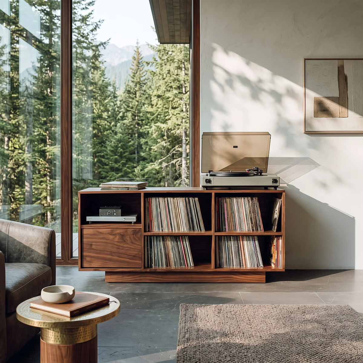 Elegant Vinyl Record Cabinet With Open Compartments For Living Room RTTHHNRPT022