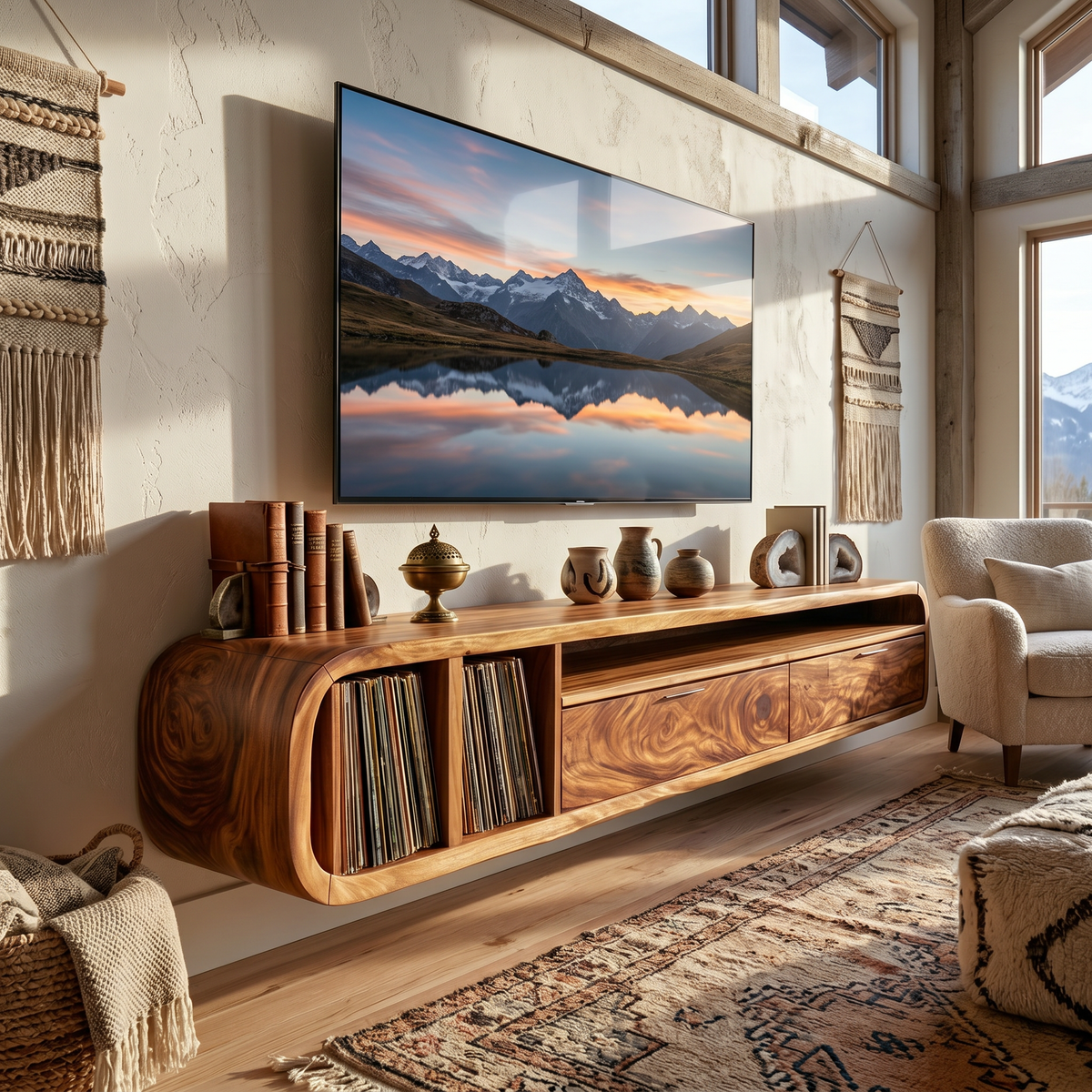 Floating Walnut TV Cabinet Vinyl Record Storage SILDTTRTVC121