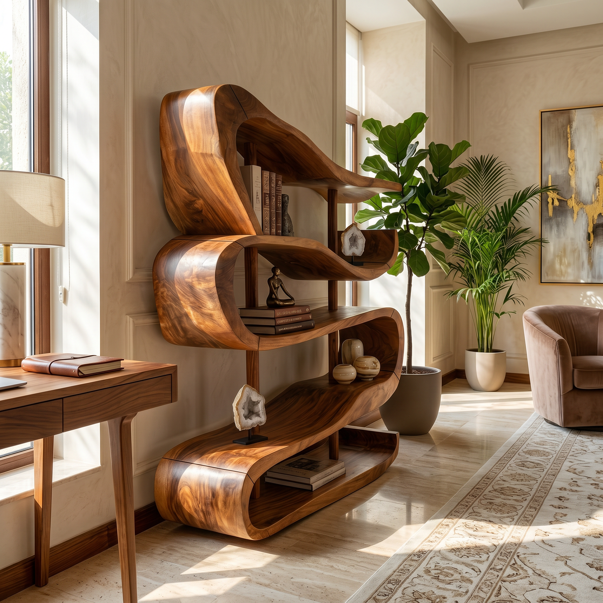Artistic Wooden Display Shelf In Organic Form SILDTTRBS043
