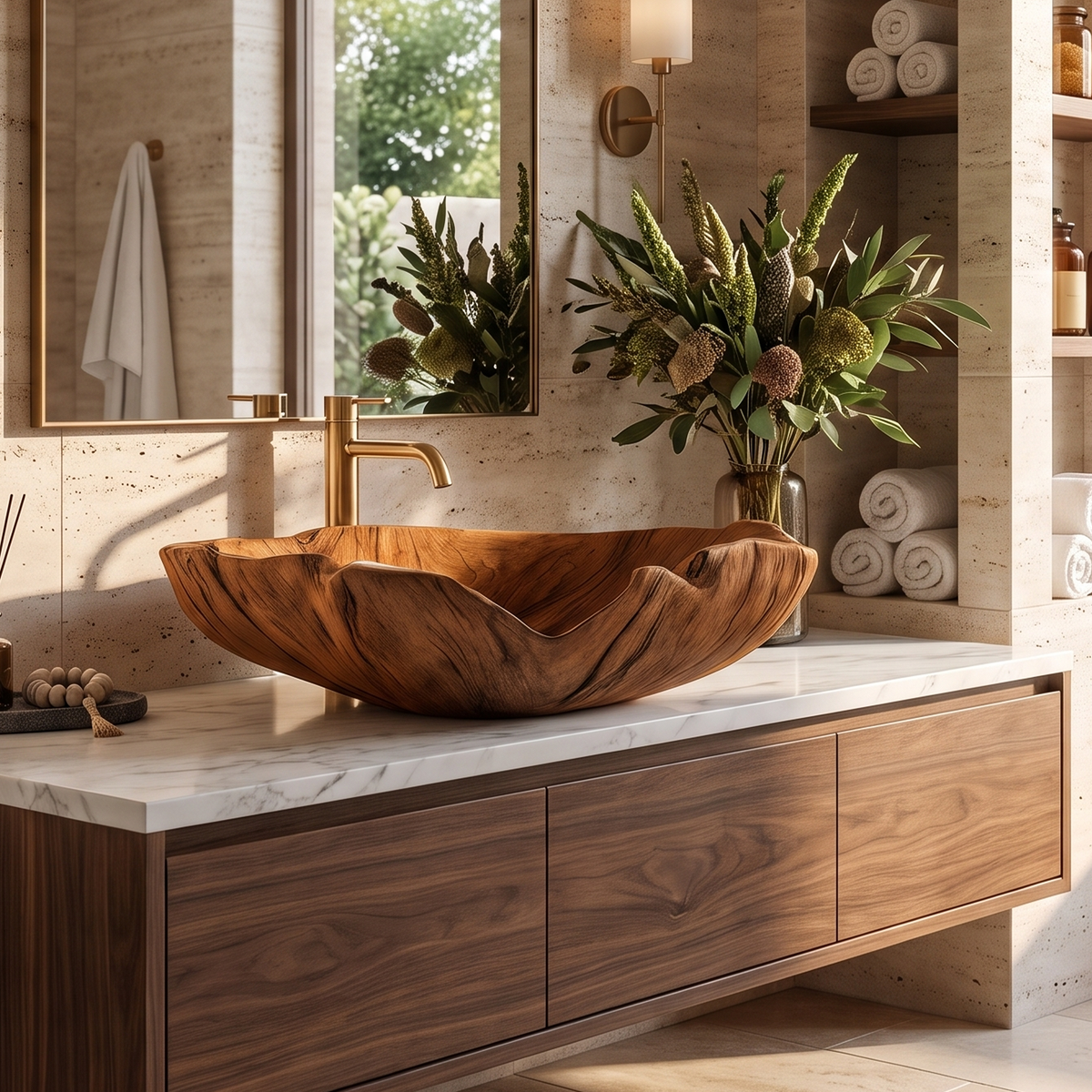 Farmhouse Handcrafted Wooden Vessel Sink For Bathroom SILDTTRVS008
