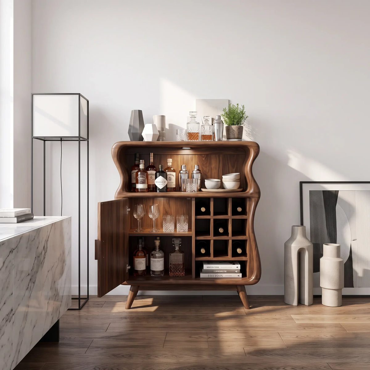 Mid Century Bar Cabinet with Storage Modern Kitchen SILDTTRBCA020