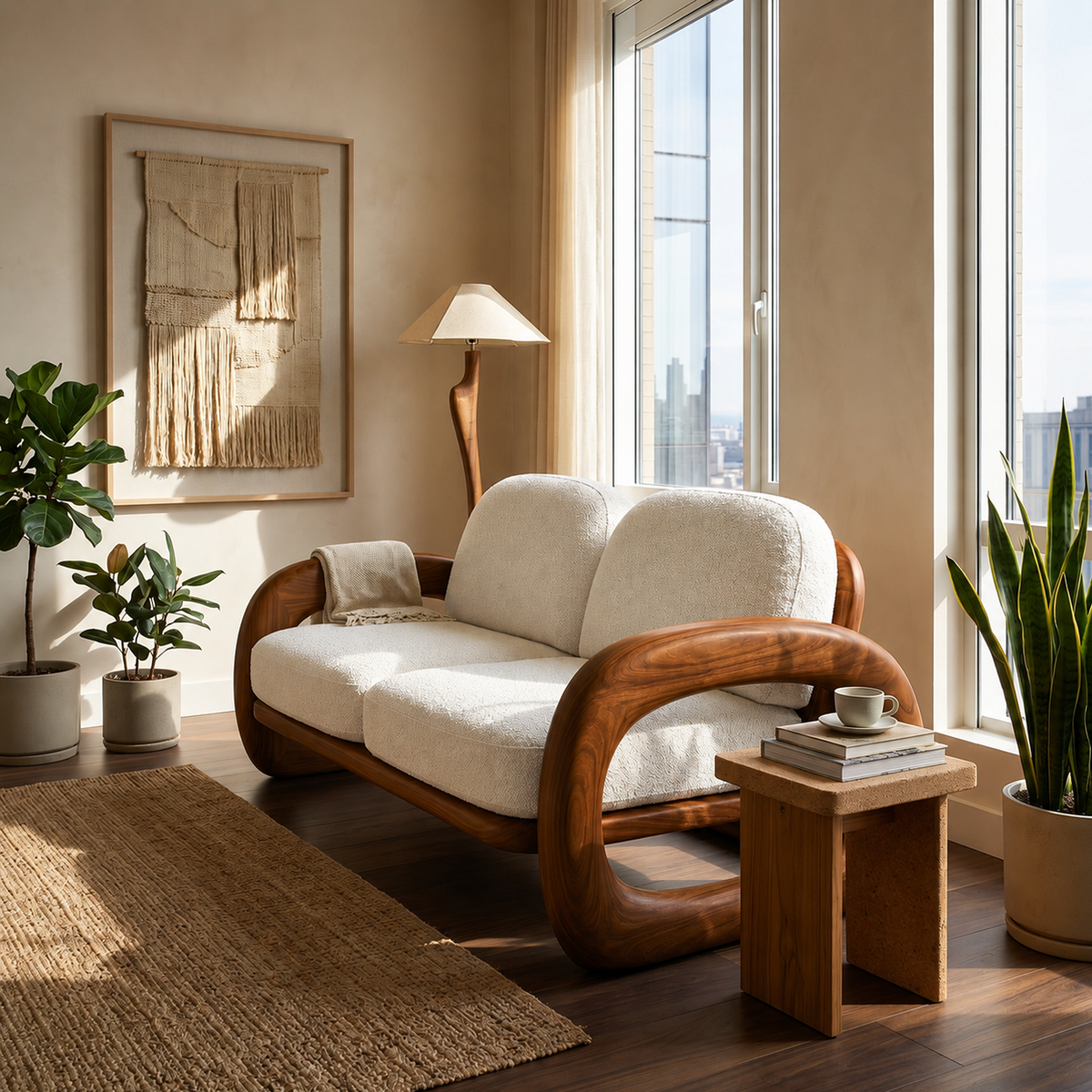 Mediterranean Inspired Wooden Sofa Coastal Living Room SILDTTRSFA006