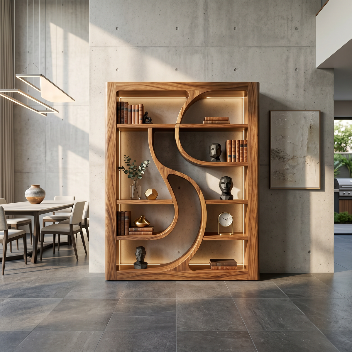 Luxury Wooden Bookshelf Featuring Ambient LED Shelving SILDTTRBS036