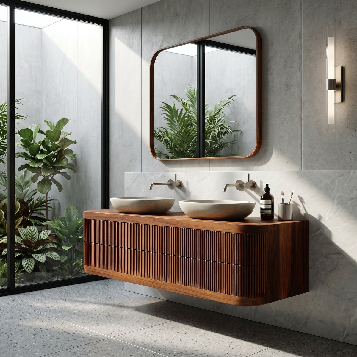 Contemporary Wooden Floating Bathroom Vanity With Fluted Front For Bathroom RTTHHNBRV039