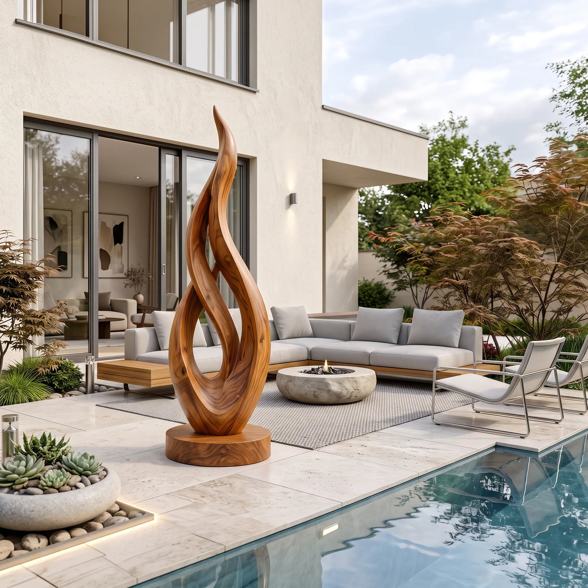 Japandi Twisted Wood Sculpture For Minimalist Outdoor Garden Decor SILDTTRAS048