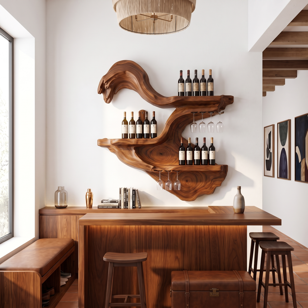 Farmhouse Wall Mounted Wine Rack For Kitchen SILDTTRWH093
