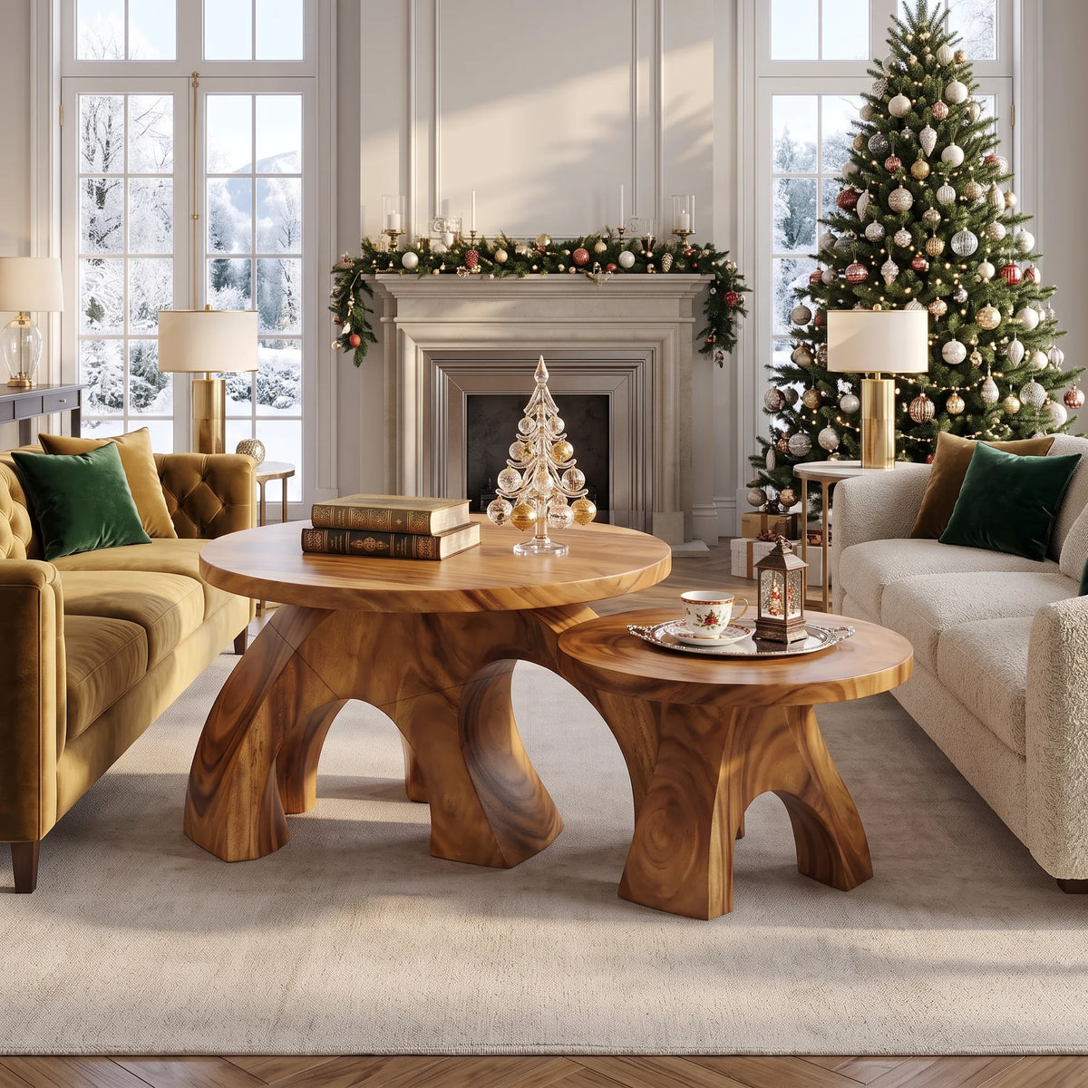 Handcrafted Xmas Round Coffee Table Luxury Apartment SILDTTRCF186