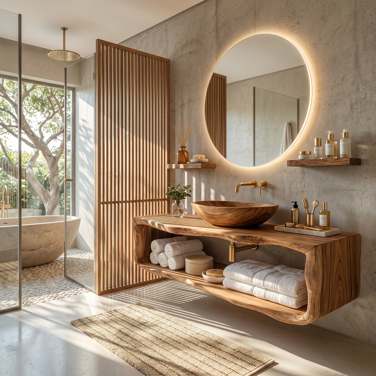 Handcrafted Wooden Vanity For Bathroom Natural Look SILDTTRBRV024