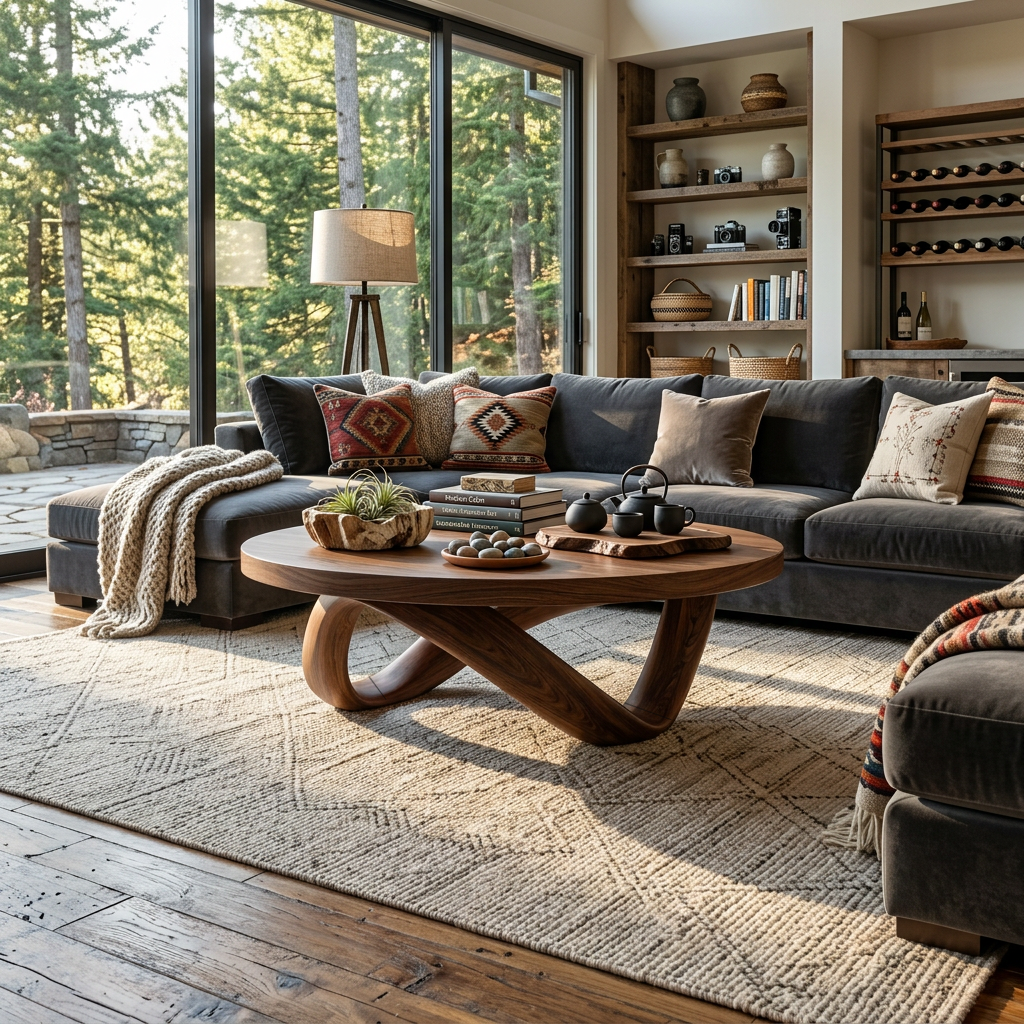 Handcrafted Round Coffee Table With Unique Curved Base For Living RTTHTTCF038