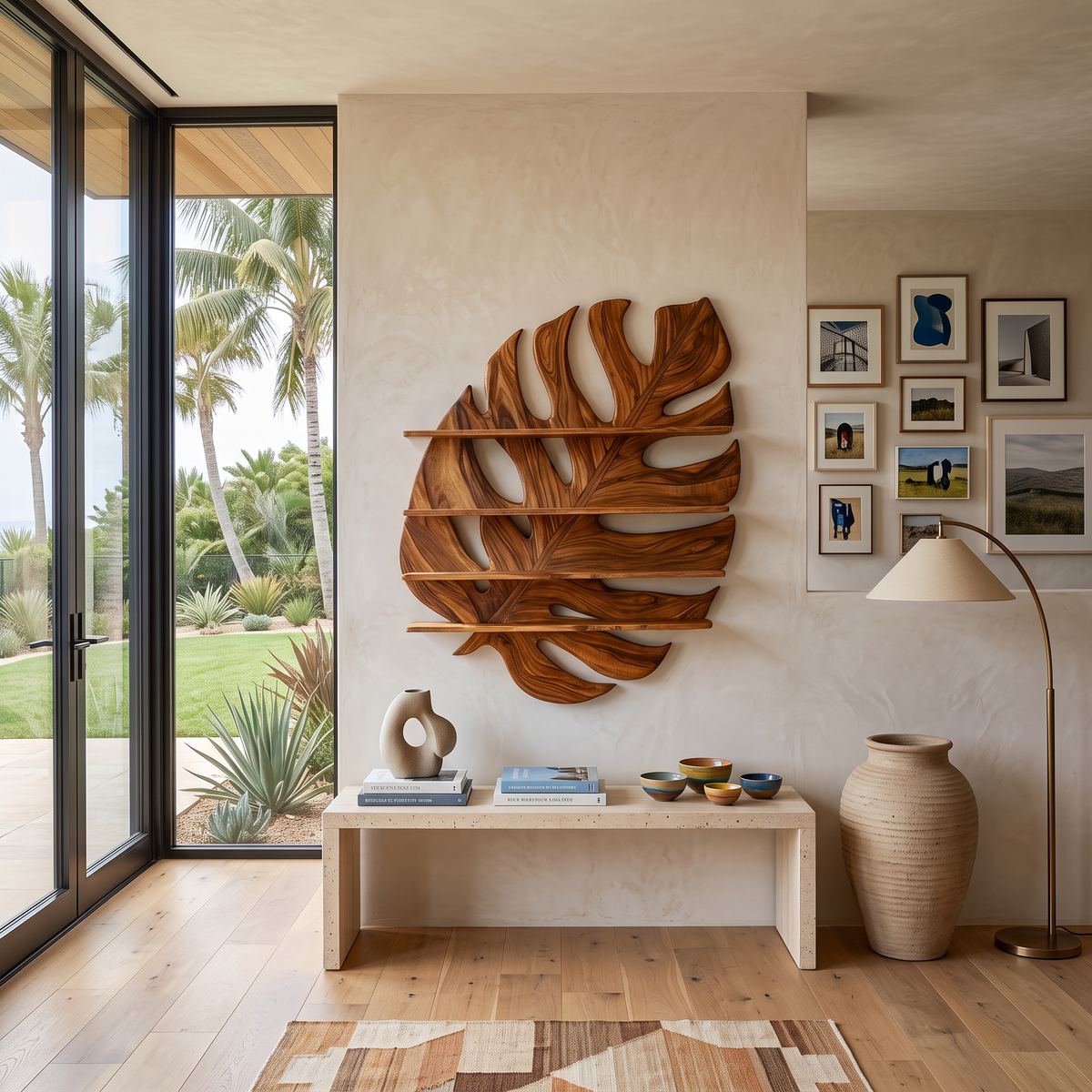 Large Wooden Tropical Leaf Bookshelf For Living Room RTTHTTBS084