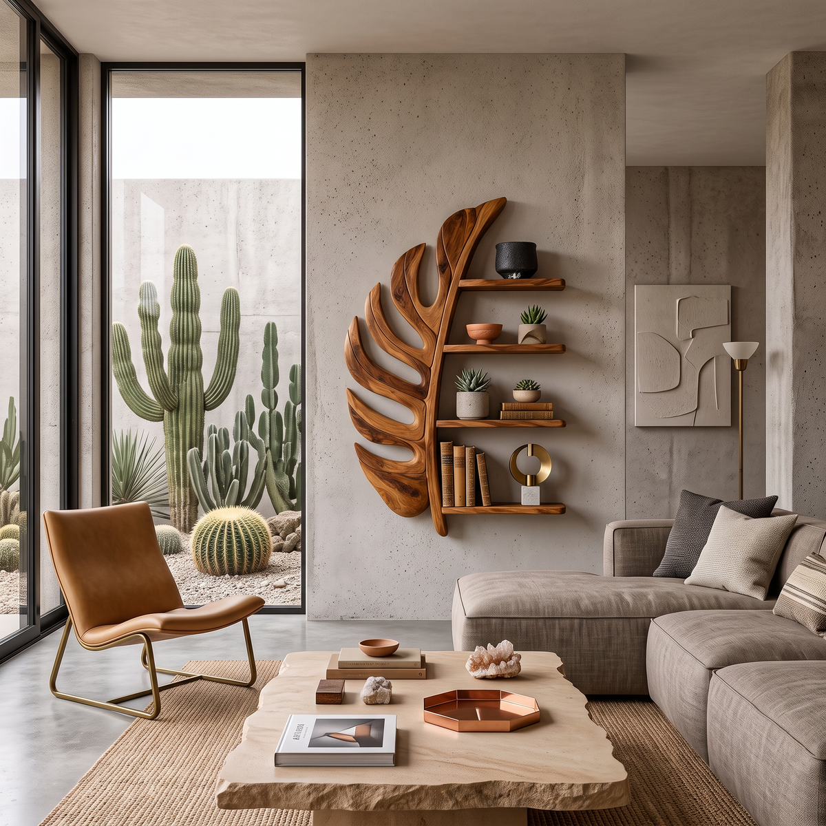 Artistic Wooden Leaf Statement Wall Bookshelf For Elegant Interiors RTTHTTBS093